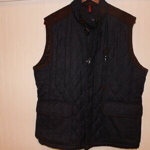 NEW WITHOUT TAGS Cremieux Men's Wool Quilted Vest  Navy / Brown Faux Suede Large